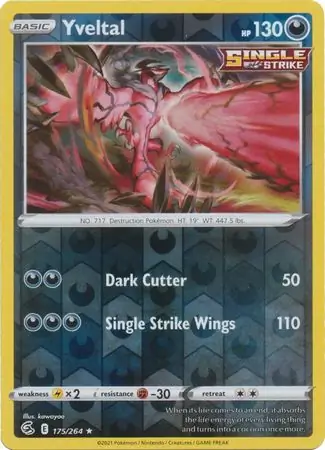 Yveltal Reverse Holo Pokemon card from Fusion Strike