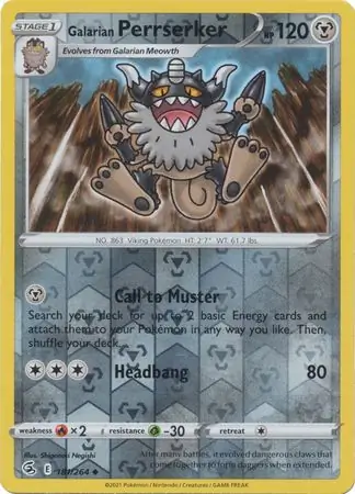Galarian Perrserker Reverse Holo Pokemon card from Fusion Strike