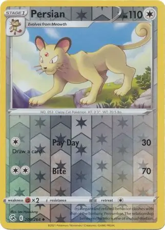 Persian Reverse Holo Pokemon card from Fusion Strike