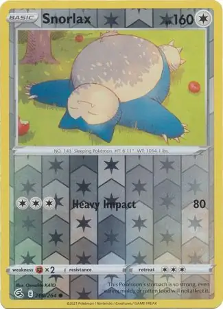 Snorlax Reverse Holo Pokemon card from Fusion Strike