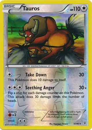 Tauros Reverse Holo Pokemon card from Generations