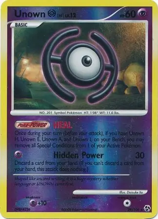 Unown H Reverse Holo Pokemon card from Great Encounters