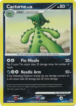 Cacturne Reverse Holo Pokemon card from Great Encounters