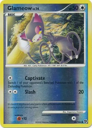 Glameow Reverse Holo Pokemon card from Great Encounters