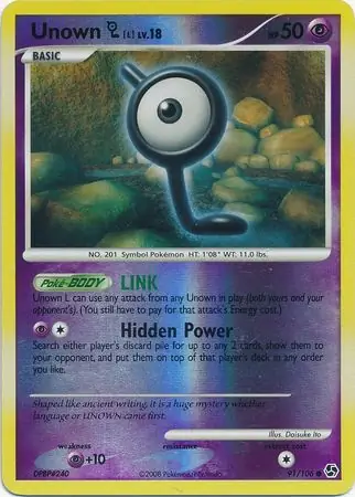 Unown L Reverse Holo Pokemon card from Great Encounters