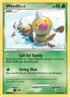 Weedle Pokemon card from Great Encounters