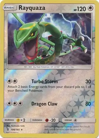 Rayquaza Reverse Holo Pokemon card from Guardians Rising