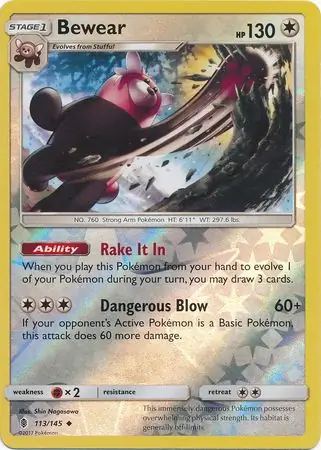 Bewear Reverse Holo Pokemon card from Guardians Rising