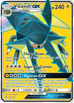Full Art Vikavolt GX Pokemon card from Guardians Rising