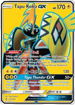 Full Art Tapu Koko GX Pokemon card from Guardians Rising