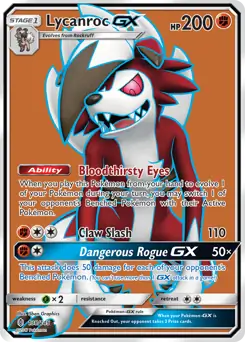 Full Art Lycanroc GX Pokemon card from Guardians Rising