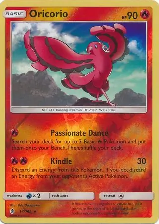 Oricorio Reverse Holo Pokemon card from Guardians Rising