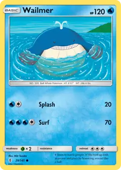 Wailmer Pokemon card from Guardians Rising