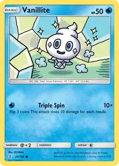 Vanillite Pokemon card from Guardians Rising