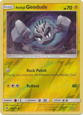 Alolan Geodude Reverse Holo Pokemon card from Guardians Rising