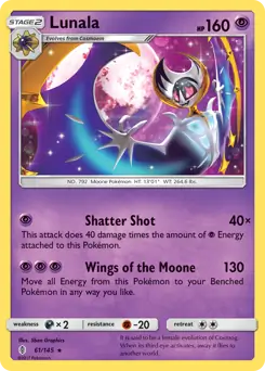 Lunala Pokemon card from Guardians Rising