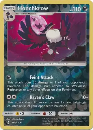Honchkrow Reverse Holo Pokemon card from Guardians Rising