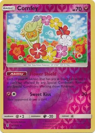 Comfey Reverse Holo Pokemon card from Guardians Rising