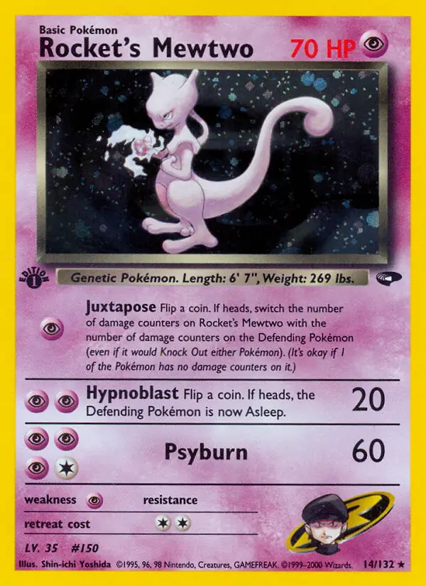 Rocket's Mewtwo Holo Pokemon card from Gym Challenge 1st Edition