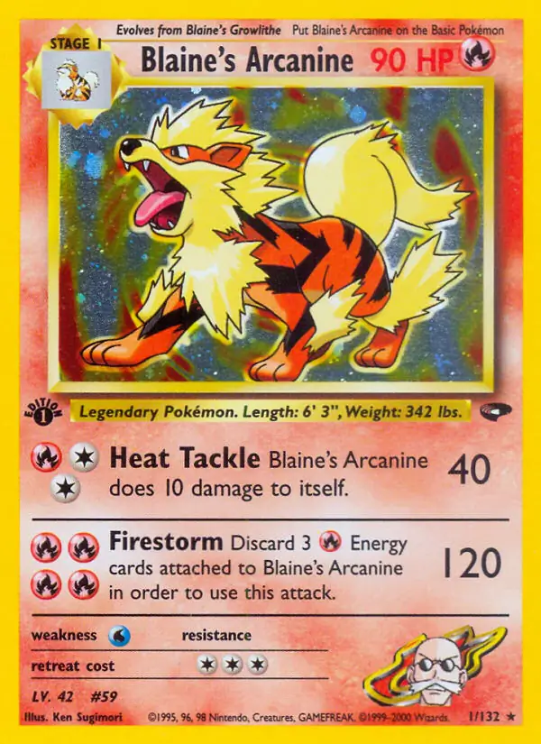 Blaine's Arcanine Holo Pokemon card from Gym Challenge 1st Edition