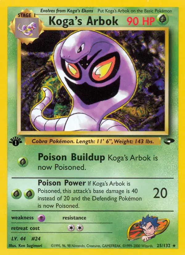 Koga's Arbok Pokemon card from Gym Challenge 1st Edition