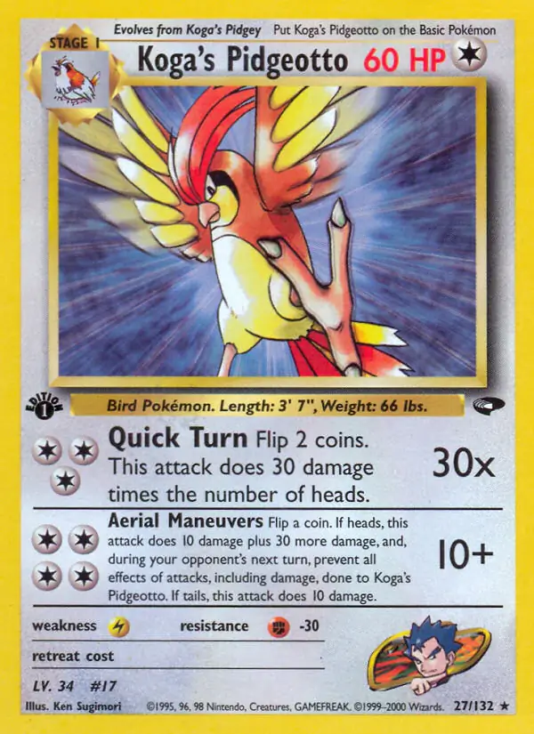 Koga's Pidgeotto Pokemon card from Gym Challenge 1st Edition