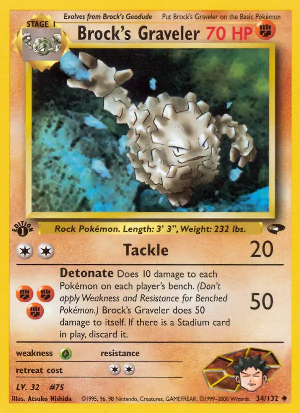 Brock's Graveler Pokemon card from Gym Challenge 1st Edition