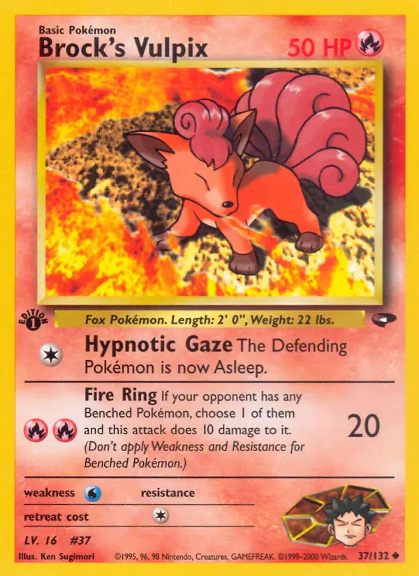 Brock's Vulpix Pokemon card from Gym Challenge 1st Edition