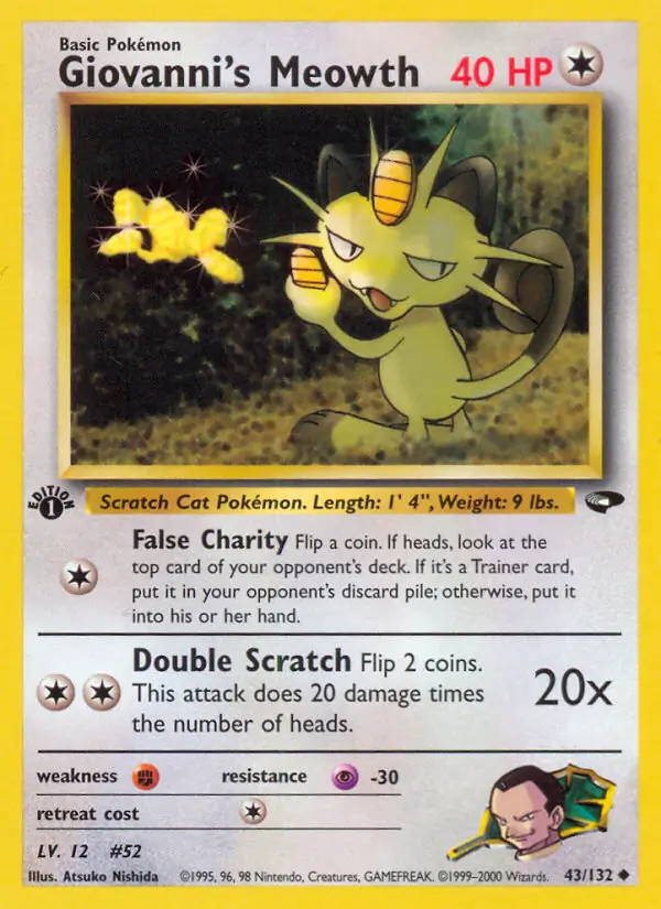 Giovanni's Meowth Pokemon card from Gym Challenge 1st Edition