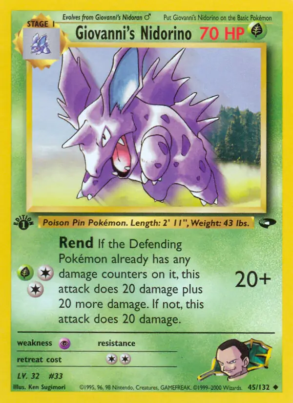 Giovanni's Nidorino Pokemon card from Gym Challenge 1st Edition