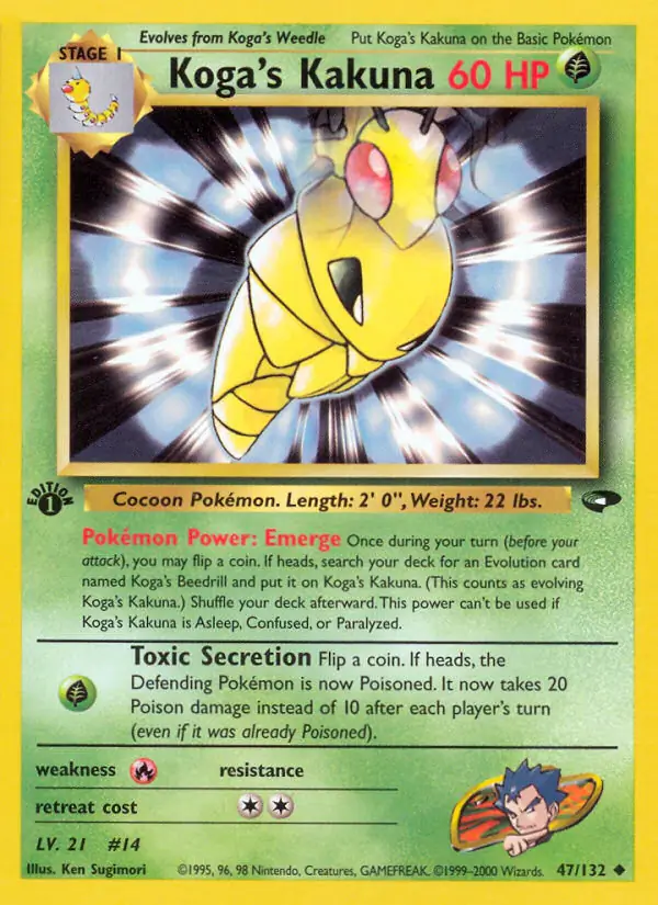 Koga's Kakuna Pokemon card from Gym Challenge 1st Edition