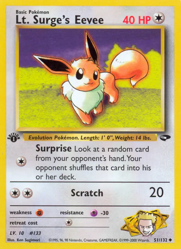Lt. Surge's Eevee Pokemon card from Gym Challenge 1st Edition
