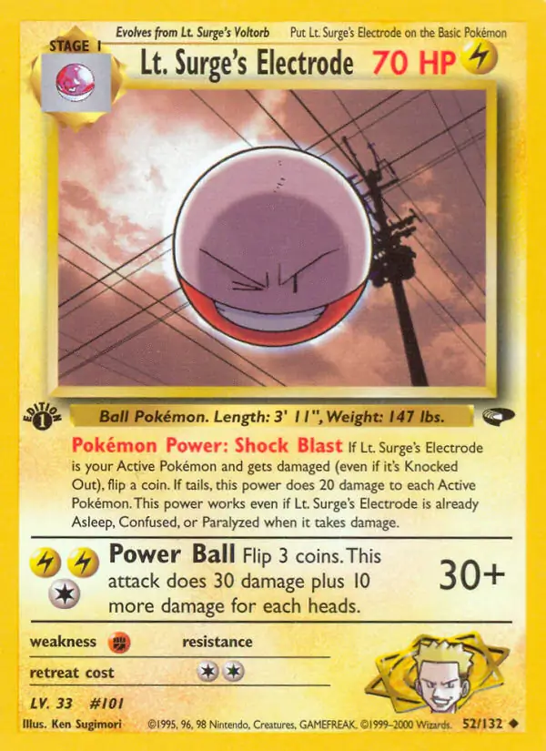 Lt. Surge's Electrode Pokemon card from Gym Challenge 1st Edition