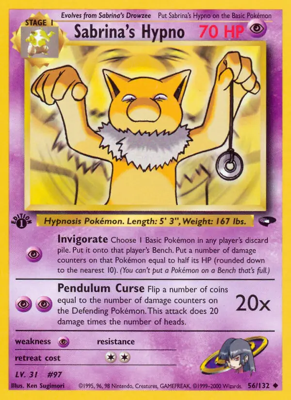 Sabrina's Hypno Pokemon card from Gym Challenge 1st Edition