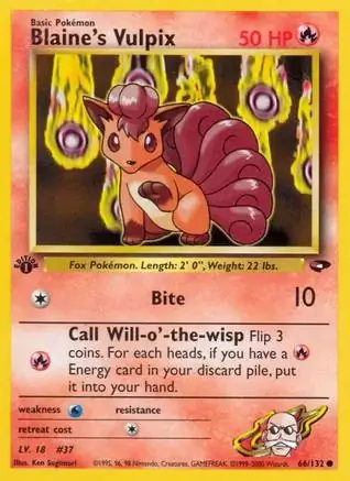 Blaine's Vulpix Pokemon card from Gym Challenge 1st Edition