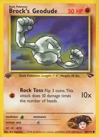 Brock's Geodude Pokemon card from Gym Challenge 1st Edition