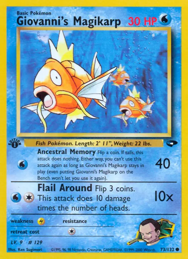 Giovanni's Magikarp Pokemon card from Gym Challenge 1st Edition