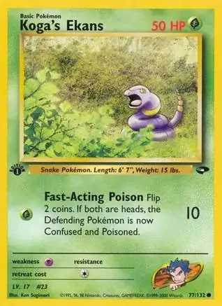 Koga's Ekans Pokemon card from Gym Challenge 1st Edition