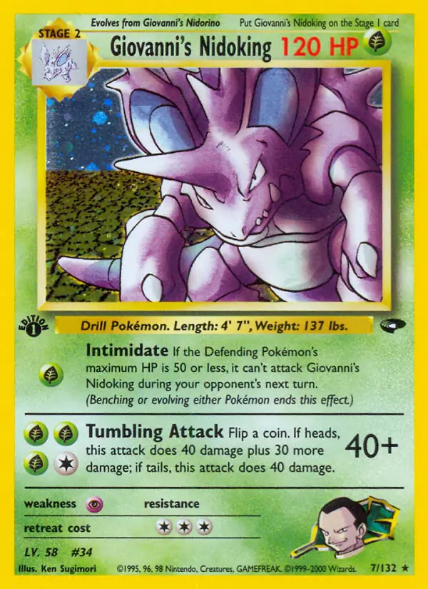 Giovanni's Nidoking Holo Pokemon card from Gym Challenge 1st Edition