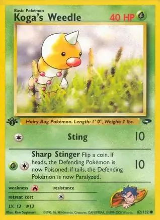 Koga's Weedle Pokemon card from Gym Challenge 1st Edition