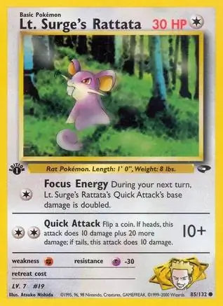 Lt. Surge's Rattata Pokemon card from Gym Challenge 1st Edition
