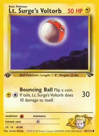 Lt. Surge's Voltorb Pokemon card from Gym Challenge 1st Edition