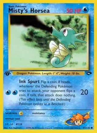 Misty's Horsea Pokemon card from Gym Challenge 1st Edition