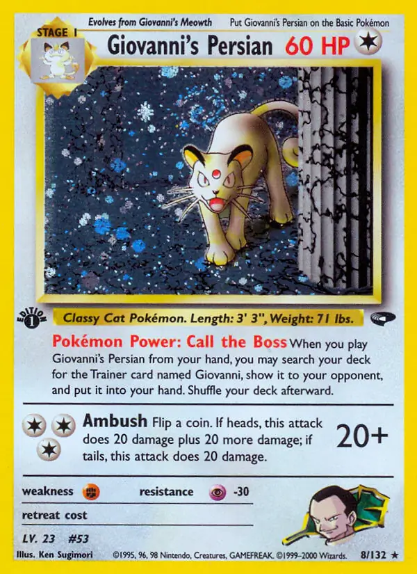 Giovanni's Persian Holo Pokemon card from Gym Challenge 1st Edition