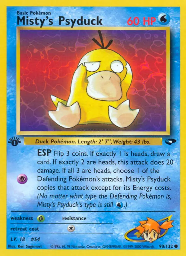 Misty's Psyduck Pokemon card from Gym Challenge 1st Edition