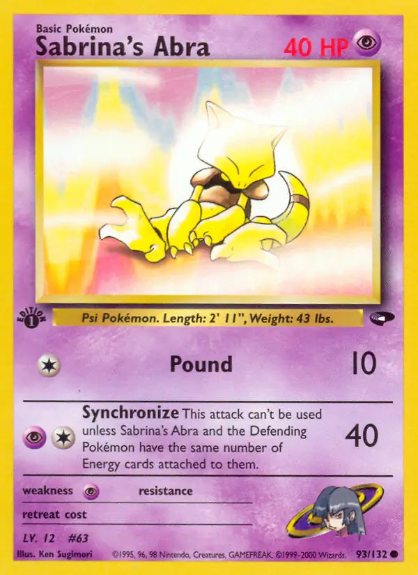 Sabrina's Abra Pokemon card from Gym Challenge 1st Edition