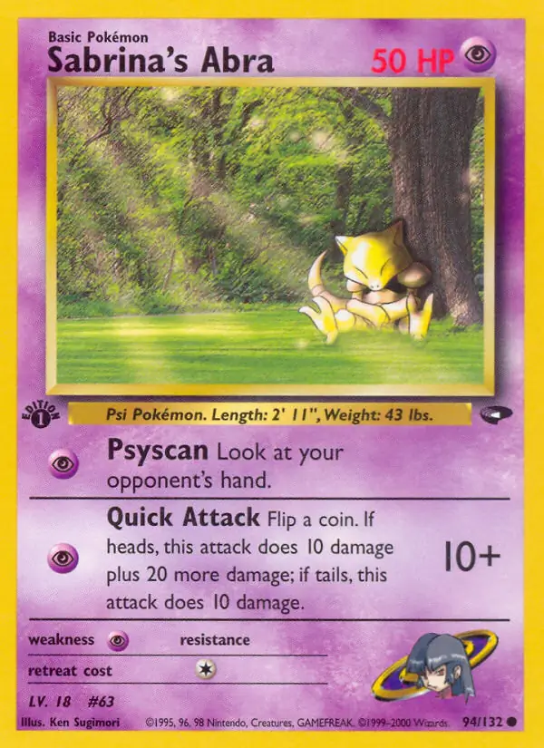 Sabrina's Abra Pokemon card from Gym Challenge 1st Edition