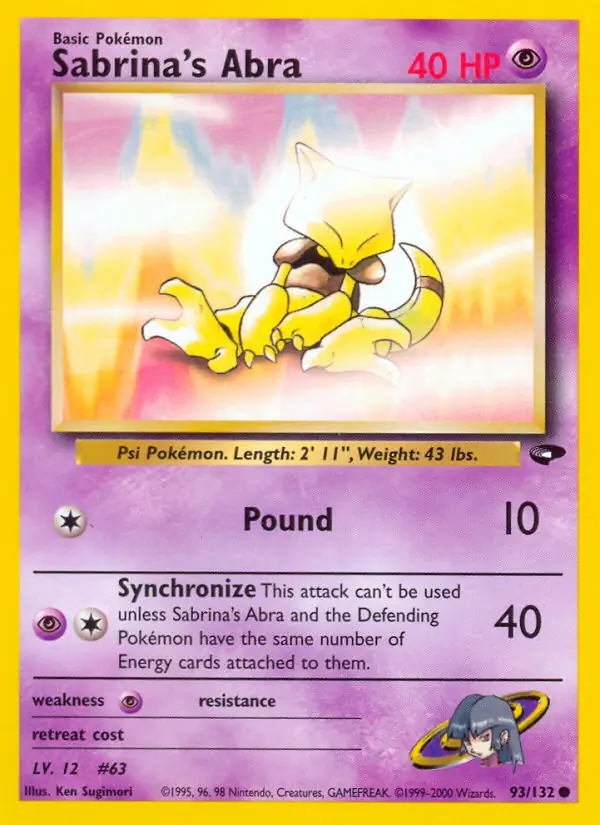 Sabrina's Abra Pokemon card from Gym Challenge