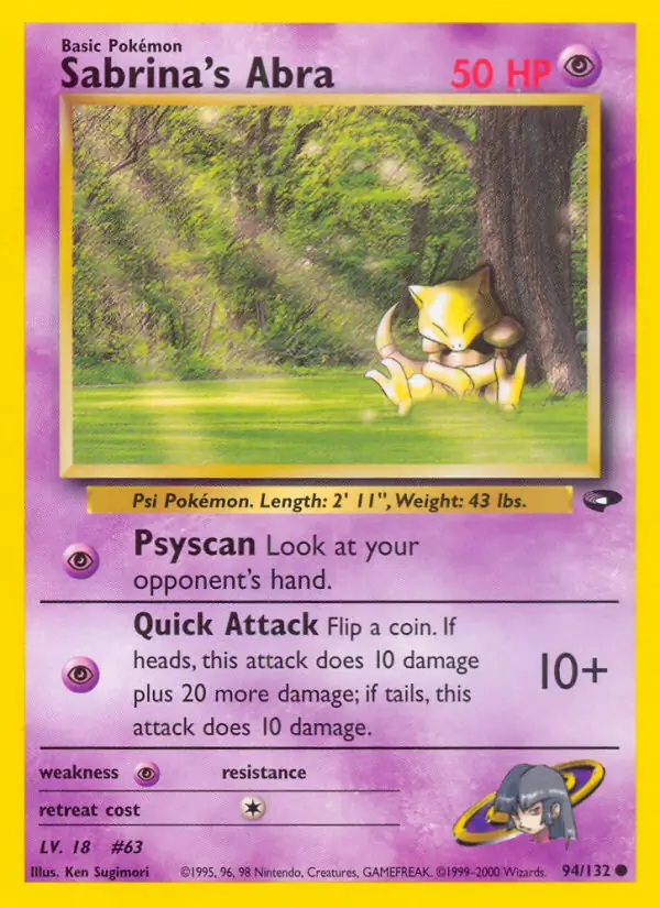 Sabrina's Abra Pokemon card from Gym Challenge