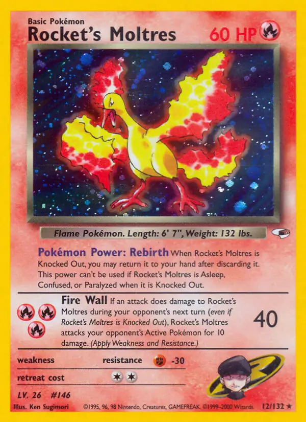 Rocket's Moltres Holo Pokemon card from Gym Heroes